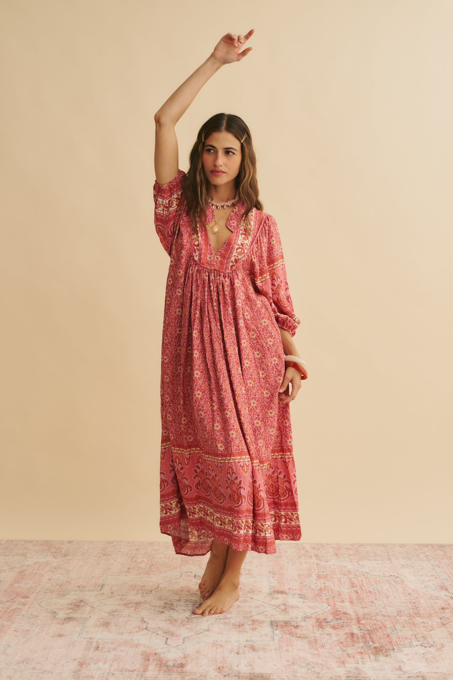 STRAWBERRIES AND CREAM PRINT BOHEME MIDI