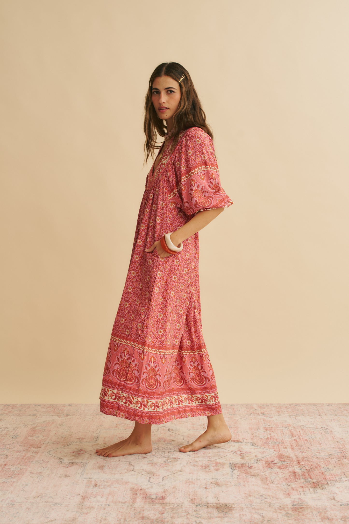 STRAWBERRIES AND CREAM PRINT BOHEME MIDI