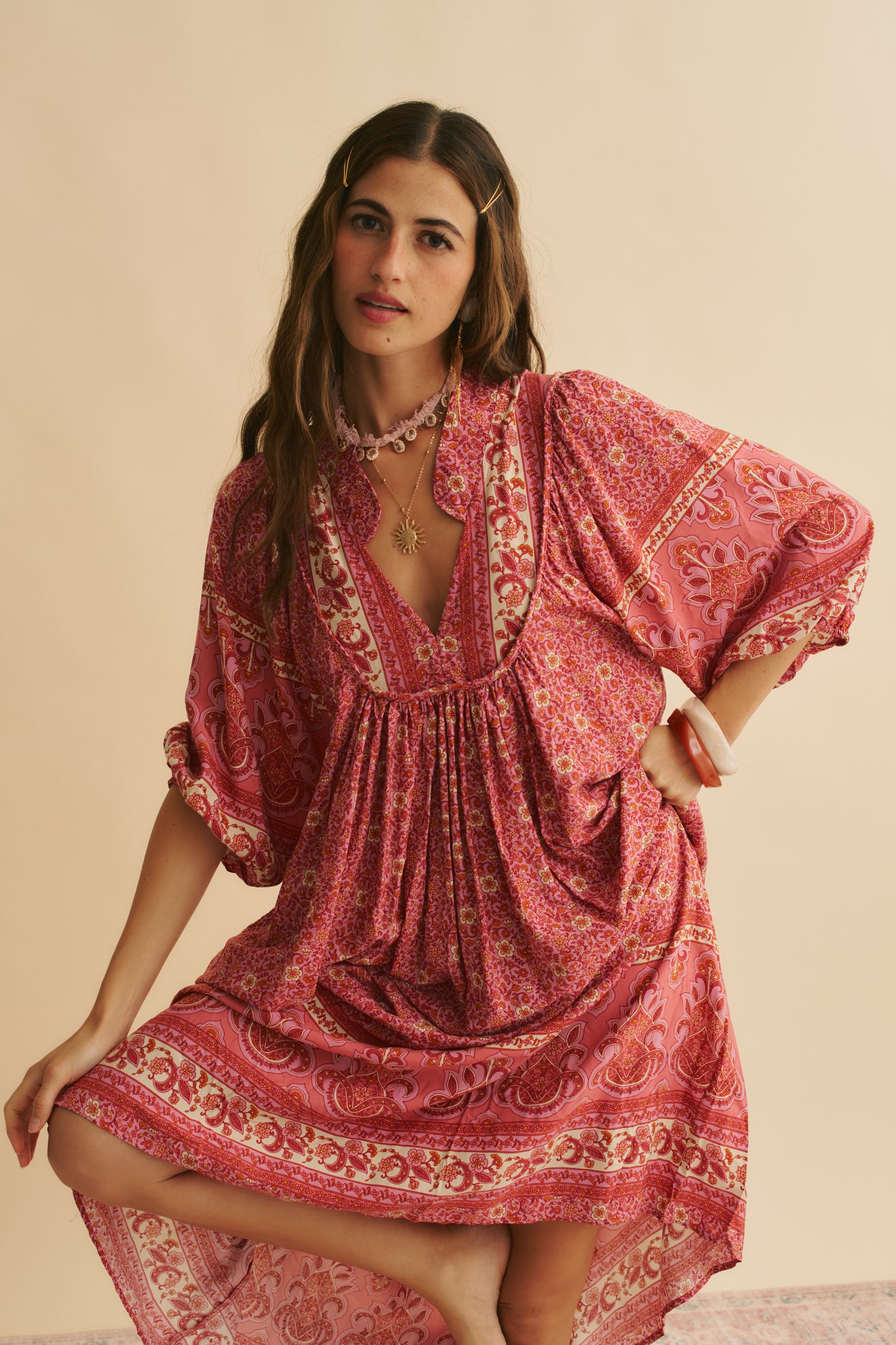 STRAWBERRIES AND CREAM PRINT BOHEME MIDI