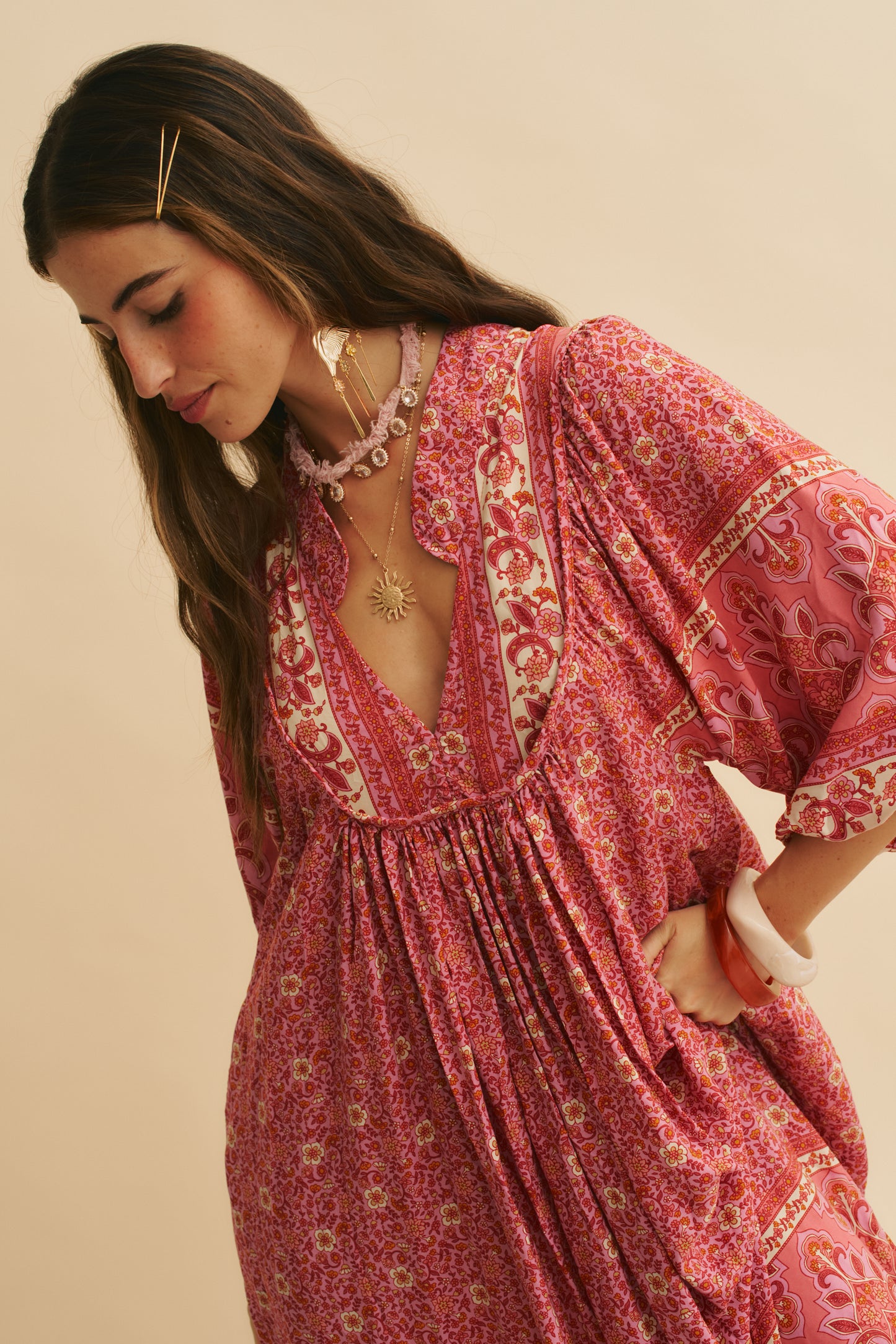 STRAWBERRIES AND CREAM PRINT BOHEME MIDI