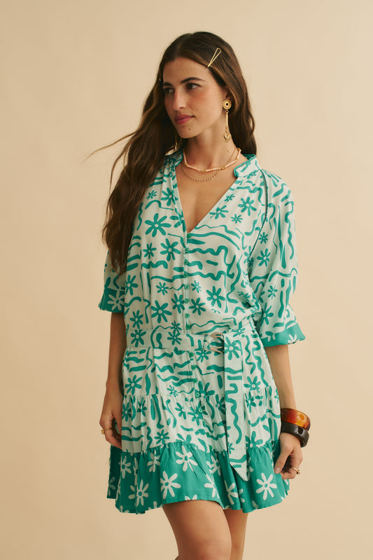 MINT SPRITZ PRINT INKA MINI DRESS