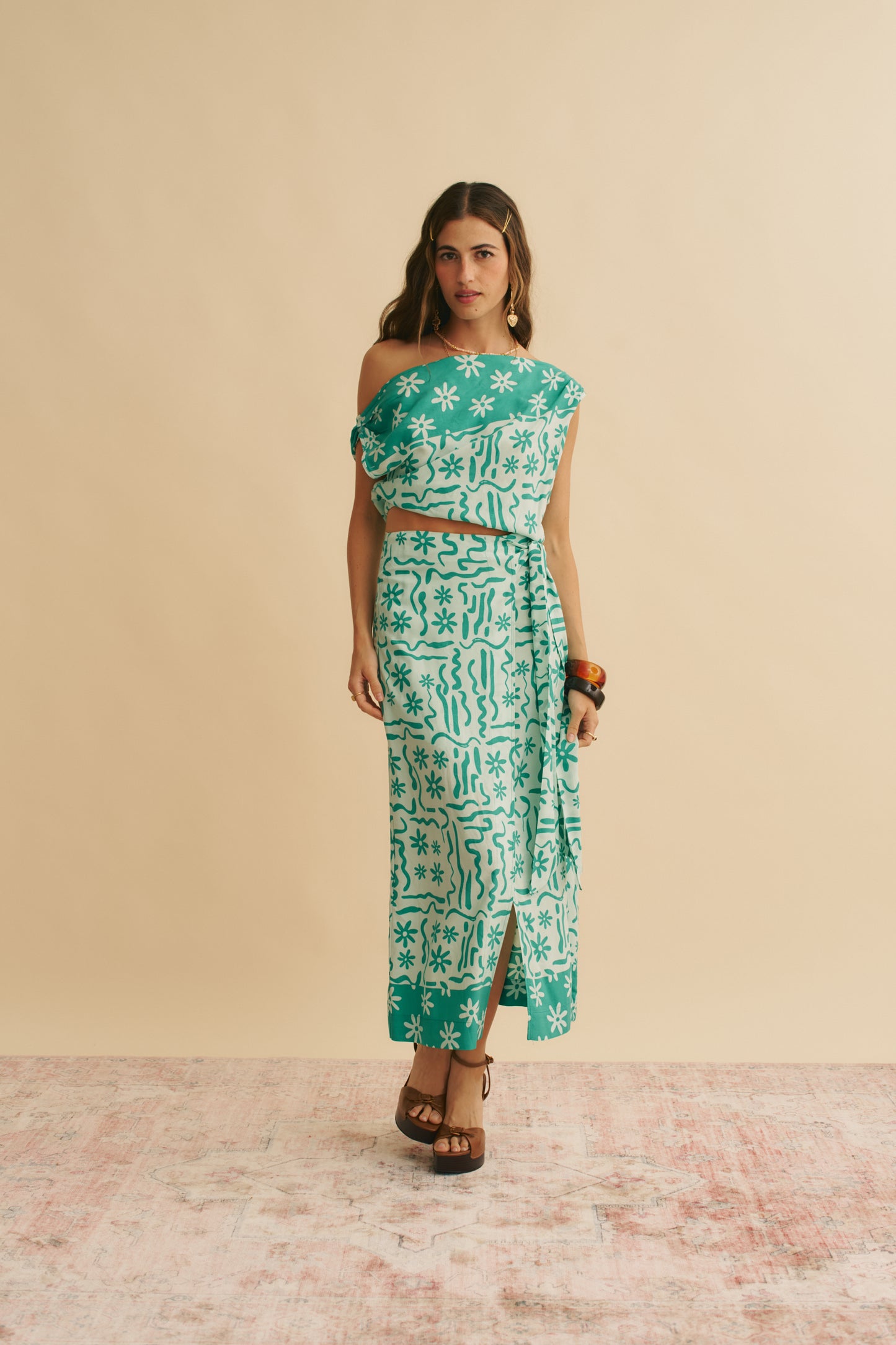 MINT SPRITZ PRINT ZIA WRAP SKIRT