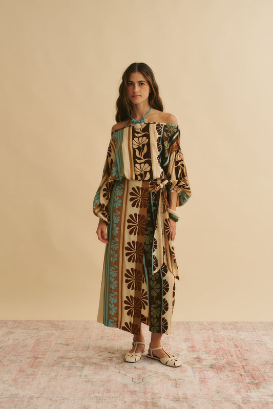 CACAO MIST PRINT ZIA WRAP SKIRT