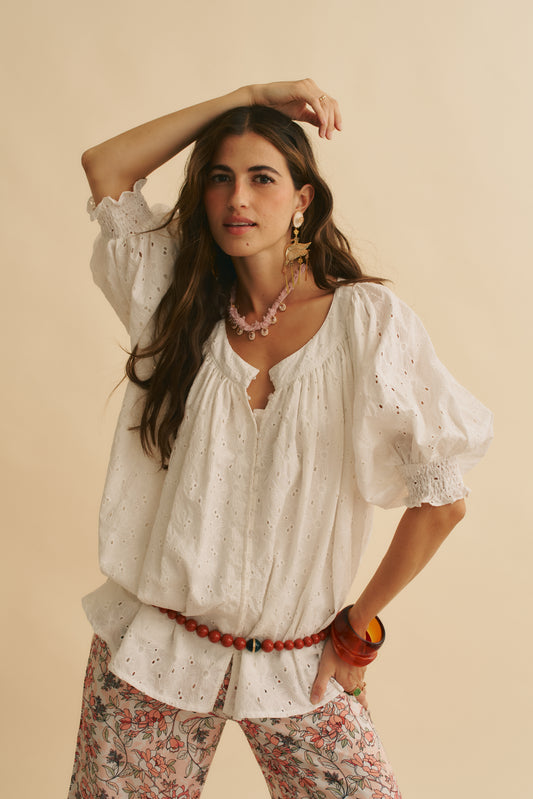 GARDENIA EMBROIDERED HOPE BLOUSE