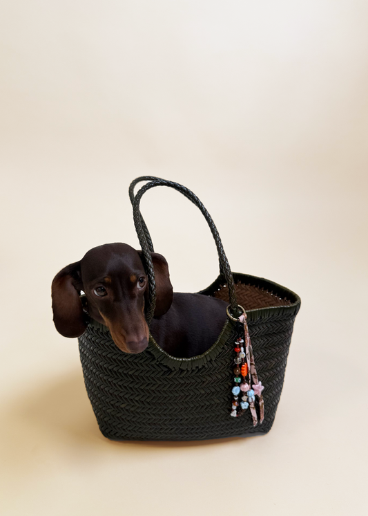 LEATHER MIDI WOVEN BAG - GREEN