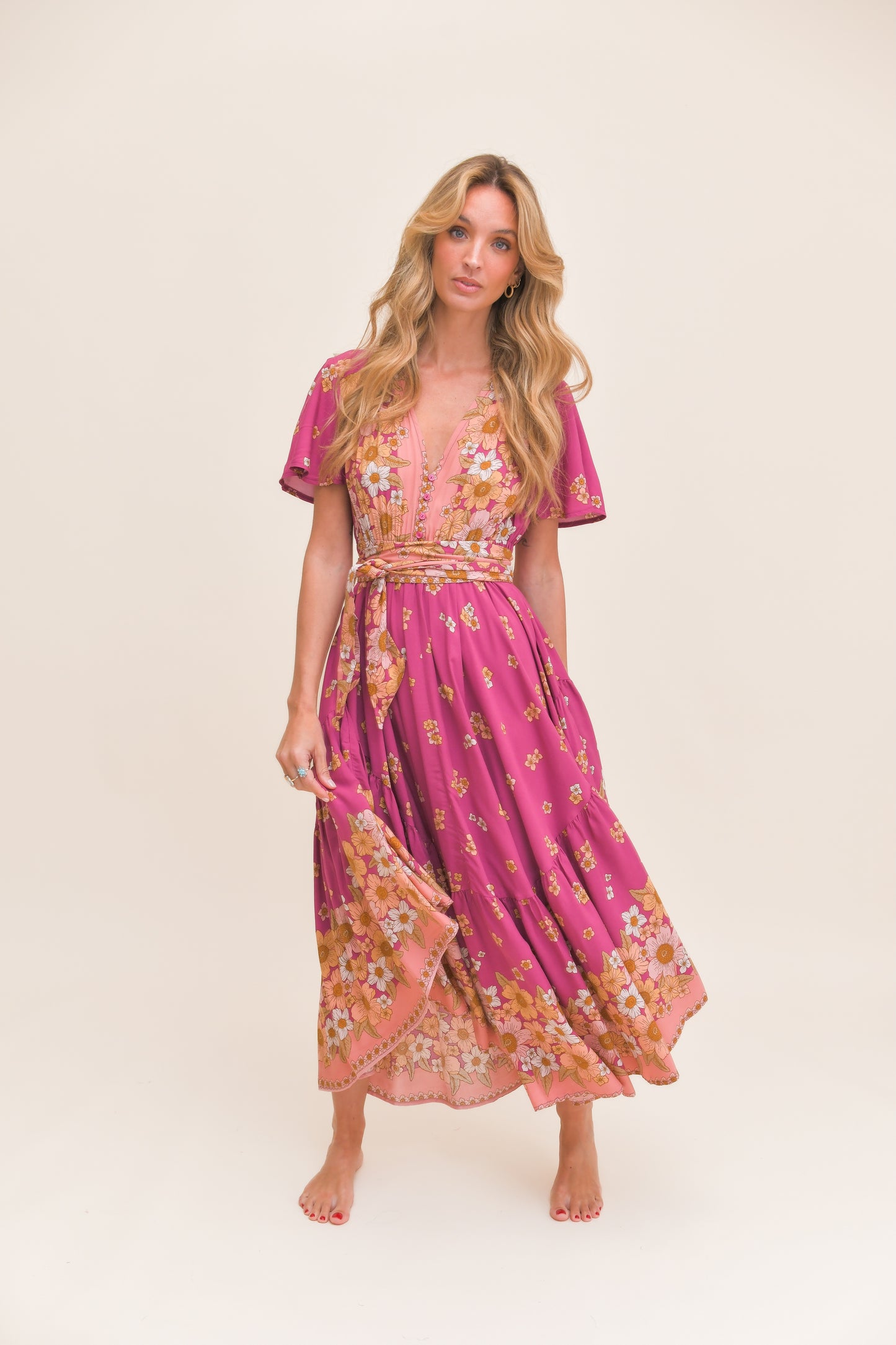 BEE ORCHID PRINT TAURUS MAXI DRESS