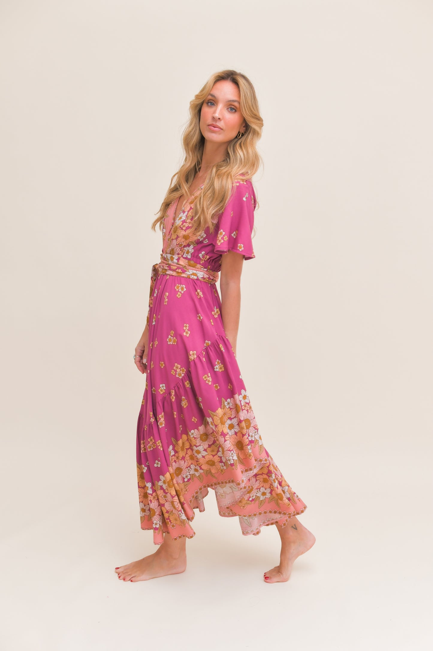 BEE ORCHID PRINT TAURUS MAXI DRESS