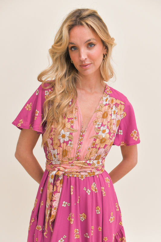 BEE ORCHID PRINT TAURUS MAXI DRESS