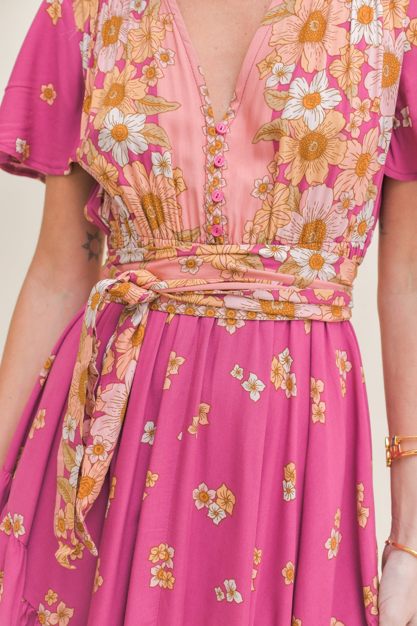 BEE ORCHID PRINT TAURUS MAXI DRESS