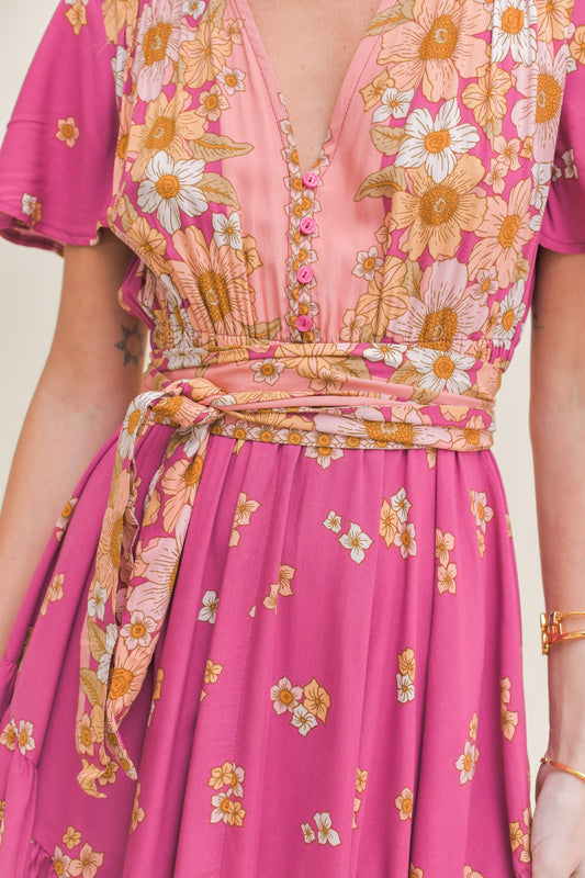 BEE ORCHID PRINT TAURUS MAXI DRESS