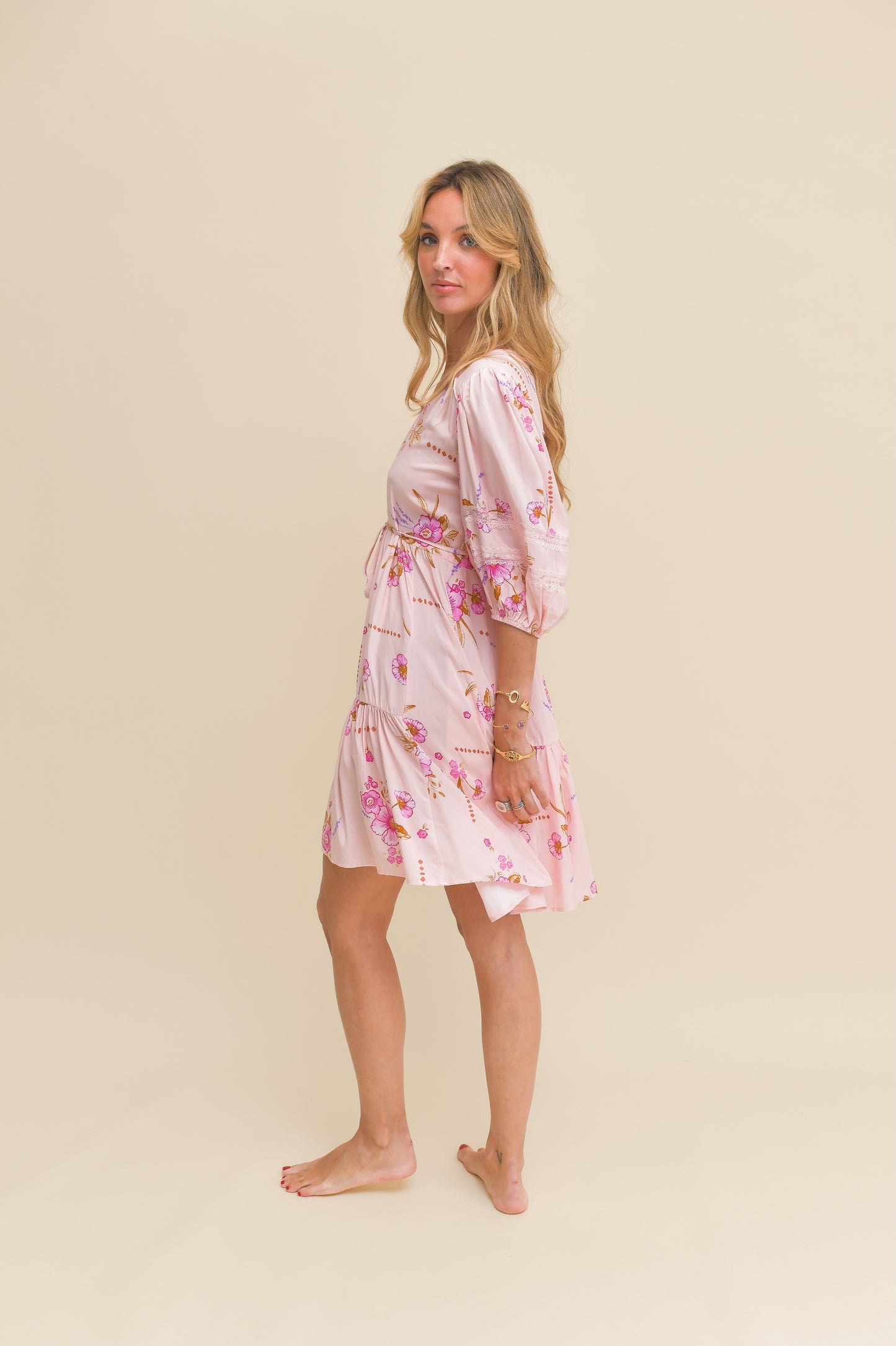 BLUSHING FIELDS PRINT TRACEY 3/4 SLEEVE DRESS