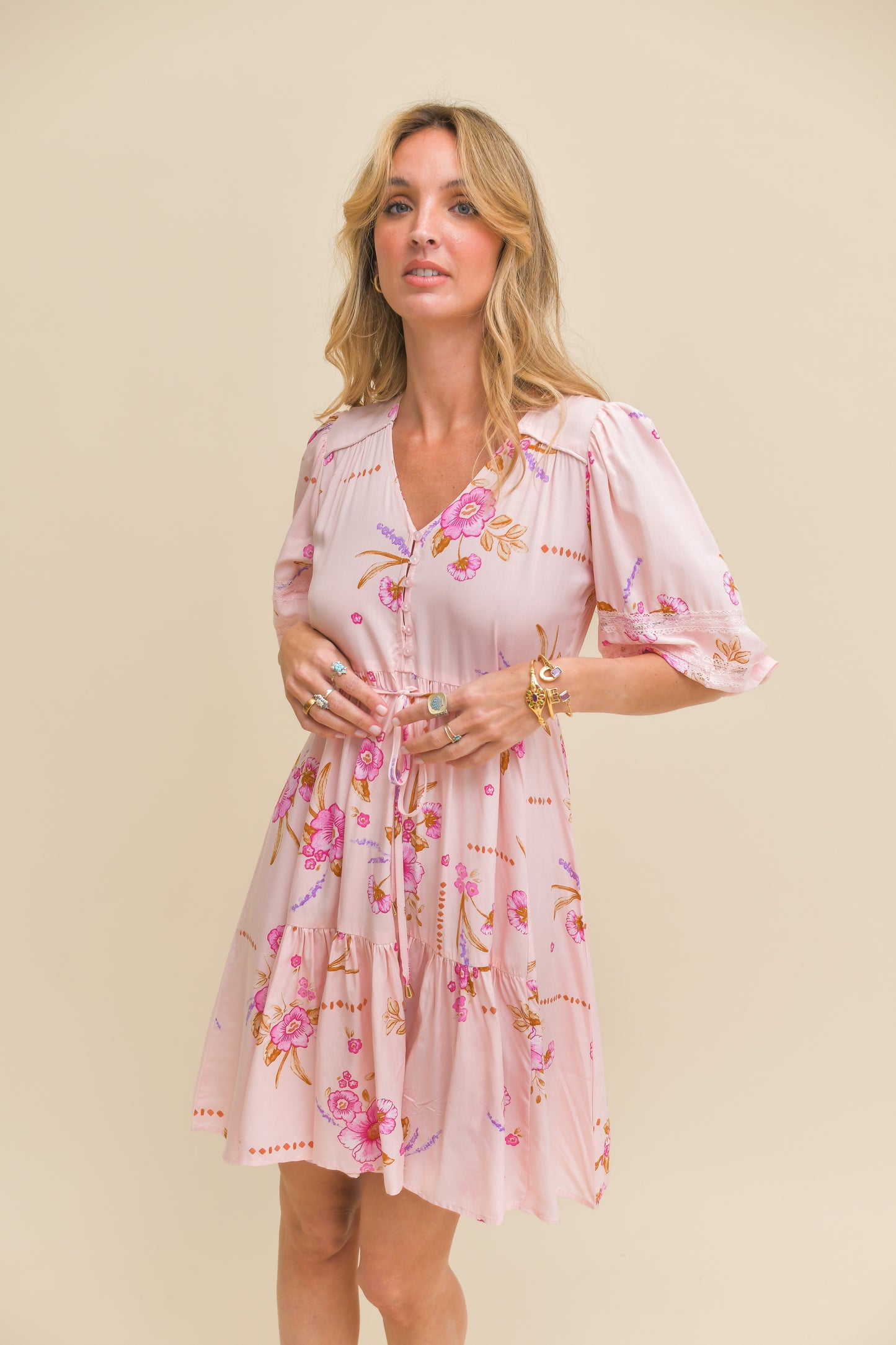 BLUSHING FIELDS PRINT TRACEY 3/4 SLEEVE DRESS