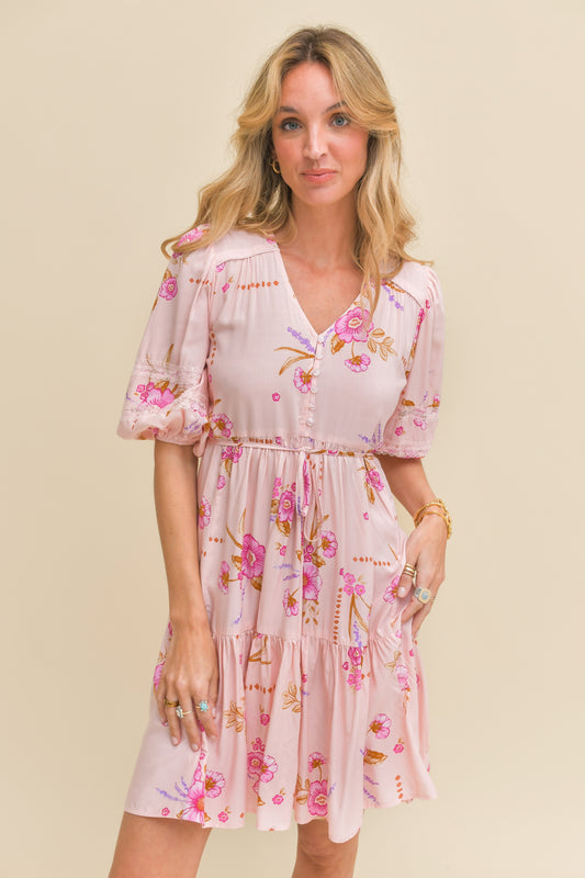 BLUSHING FIELDS PRINT TRACEY 3/4 SLEEVE DRESS