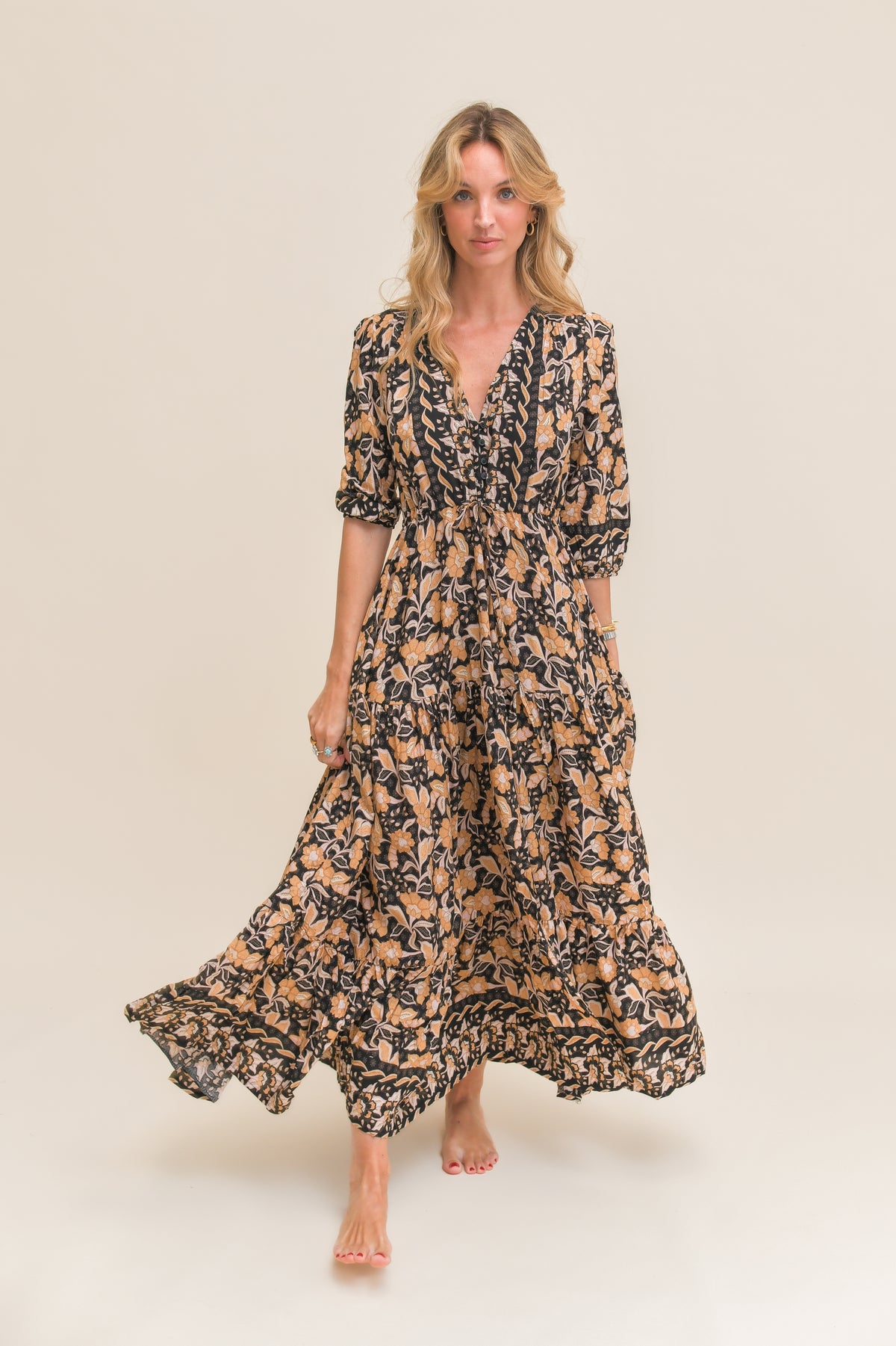 GOLD VALLEY PRINT TESSA MAXI DRESS