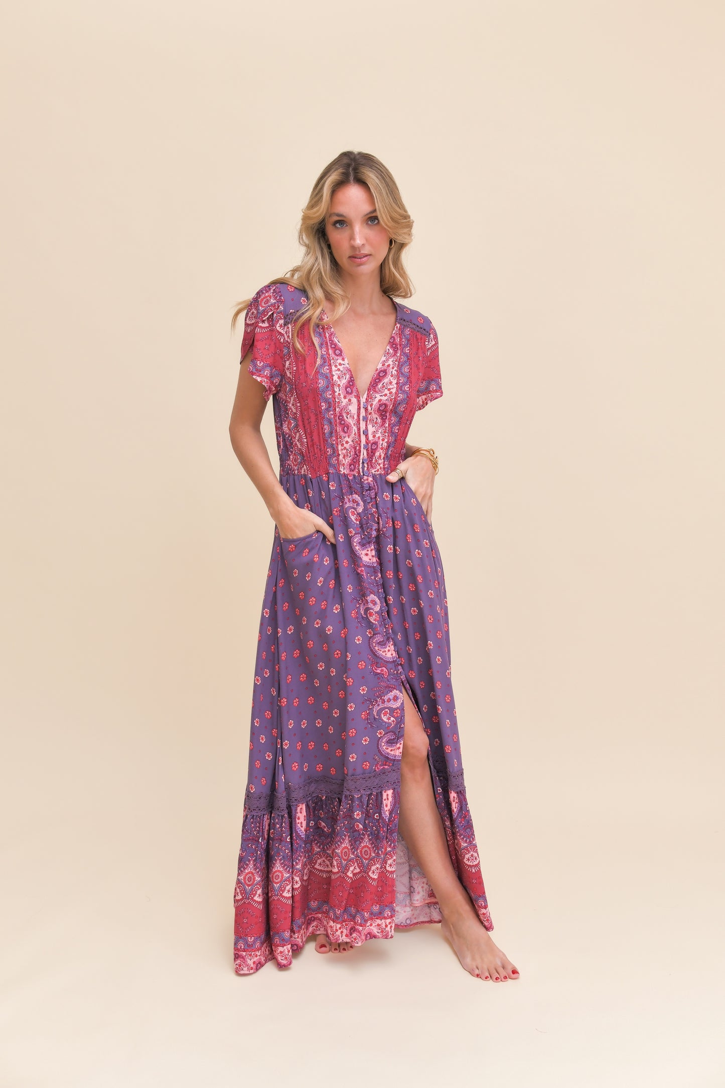 ROSEWOOD PRINT CARMEN MAXI DRESS
