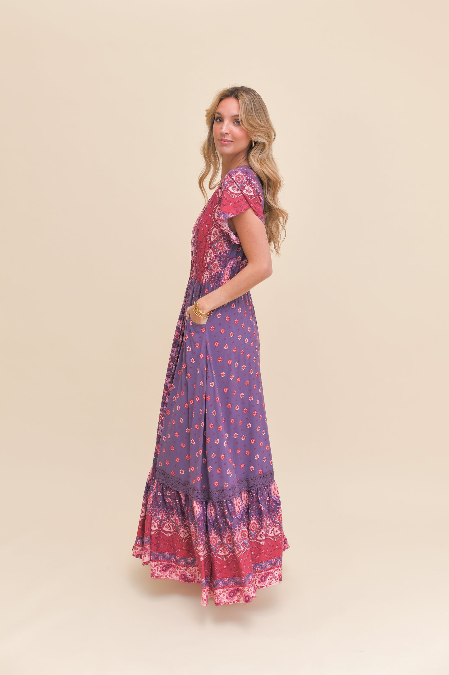 ROSEWOOD PRINT CARMEN MAXI DRESS