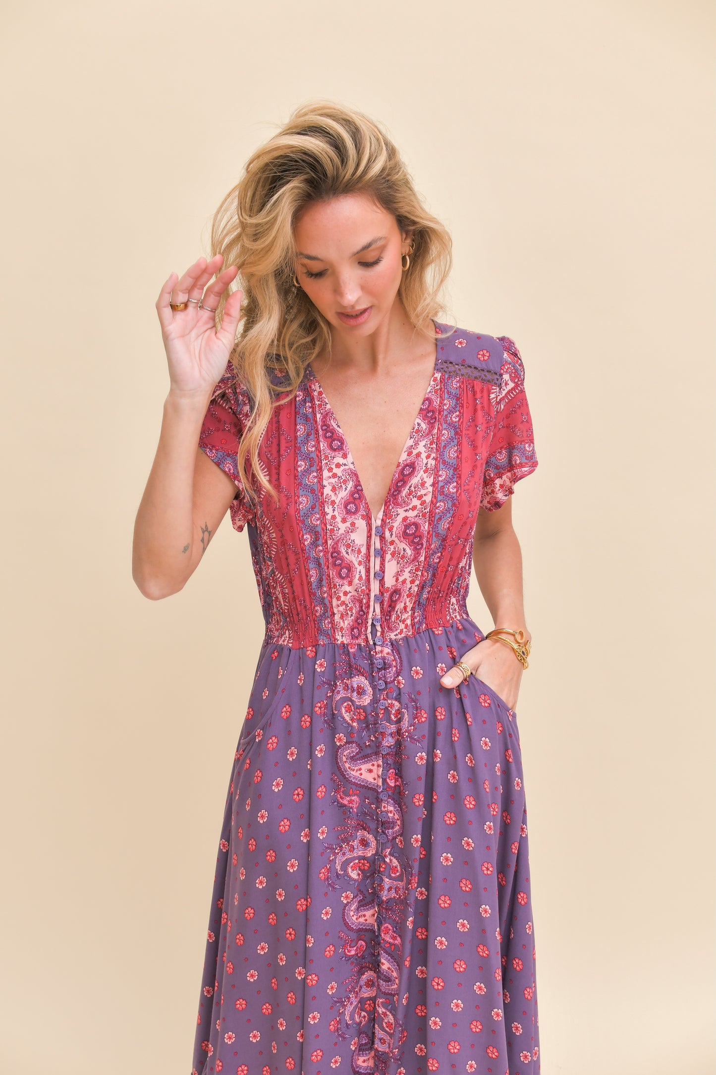 ROSEWOOD PRINT CARMEN MAXI DRESS