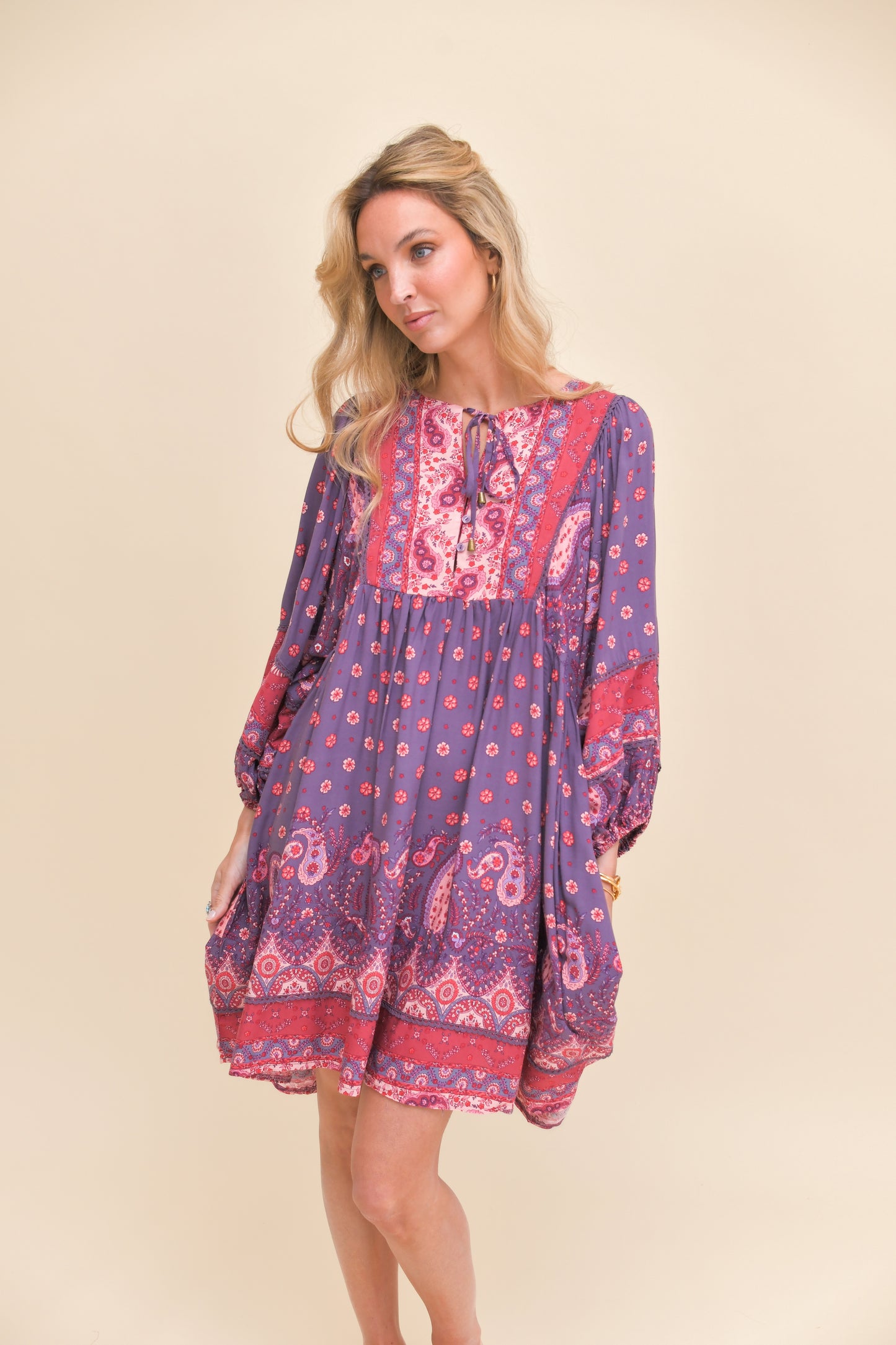 ROSEWOOD PRINT ADELA MINI DRESS