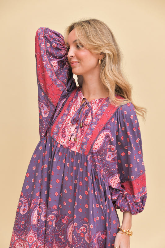 ROSEWOOD PRINT ADELA MINI DRESS