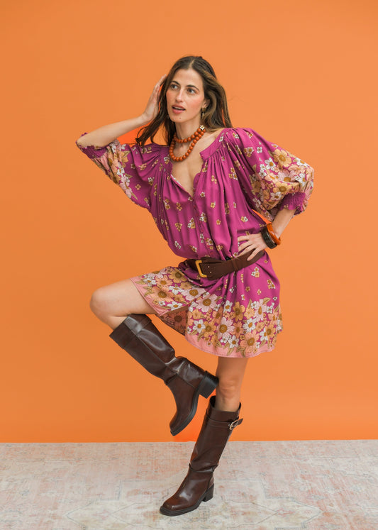 BEE ORCHID PRINT EVELYN MINI DRESS