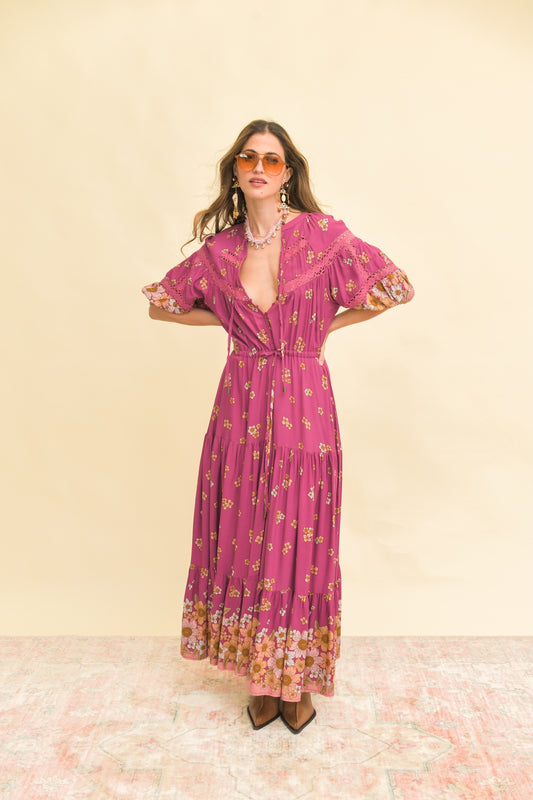 BEE ORCHID PRINT ELSA MAXI DRESS