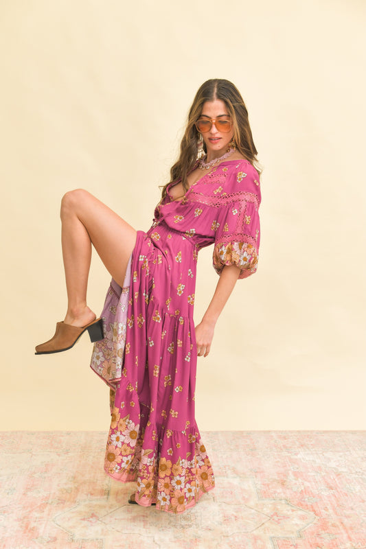 BEE ORCHID PRINT ELSA MAXI DRESS