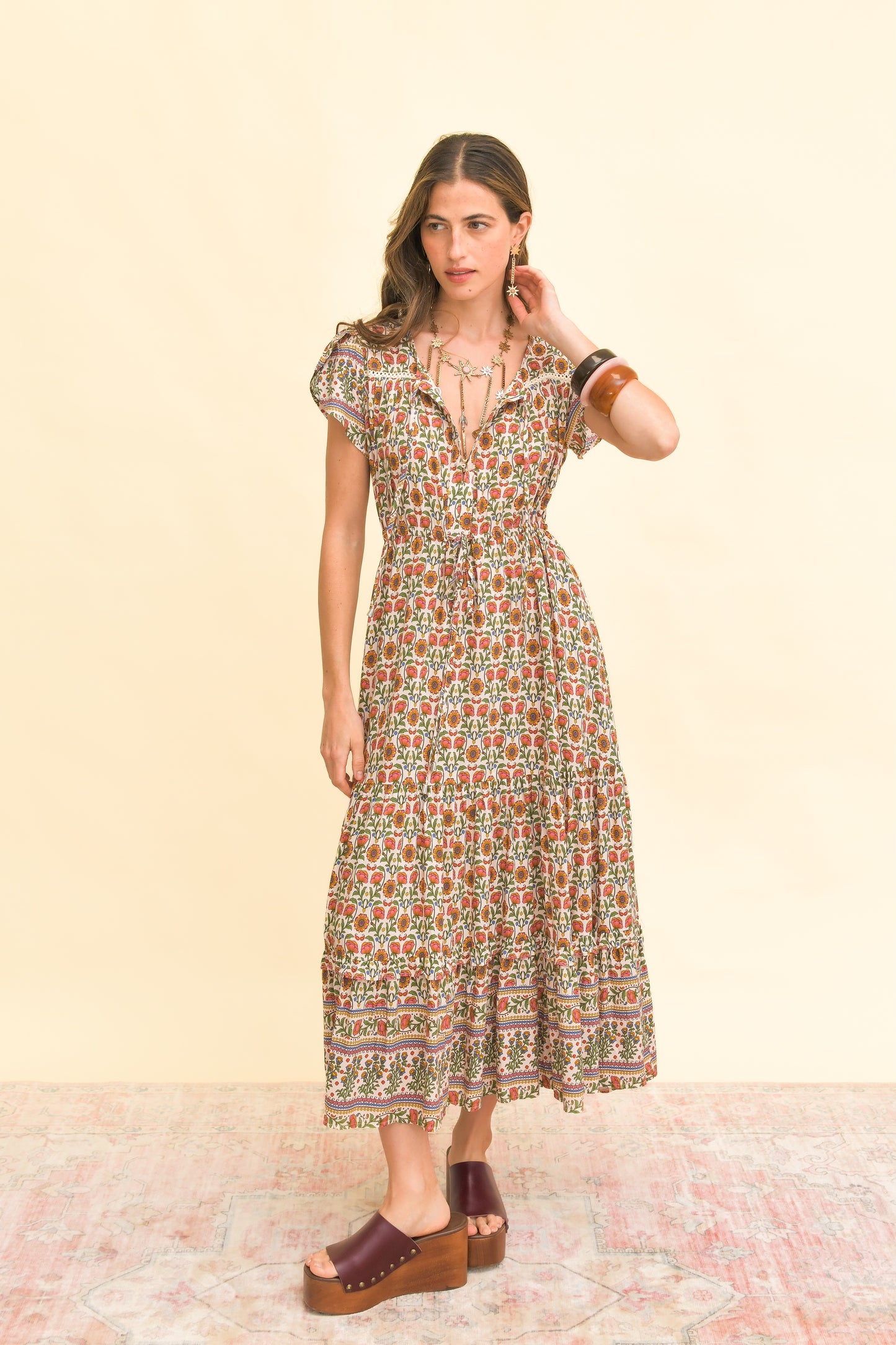 HARLOWE PRINT SLATE MIDI DRESS