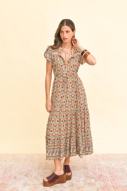 HARLOWE PRINT SLATE MIDI DRESS