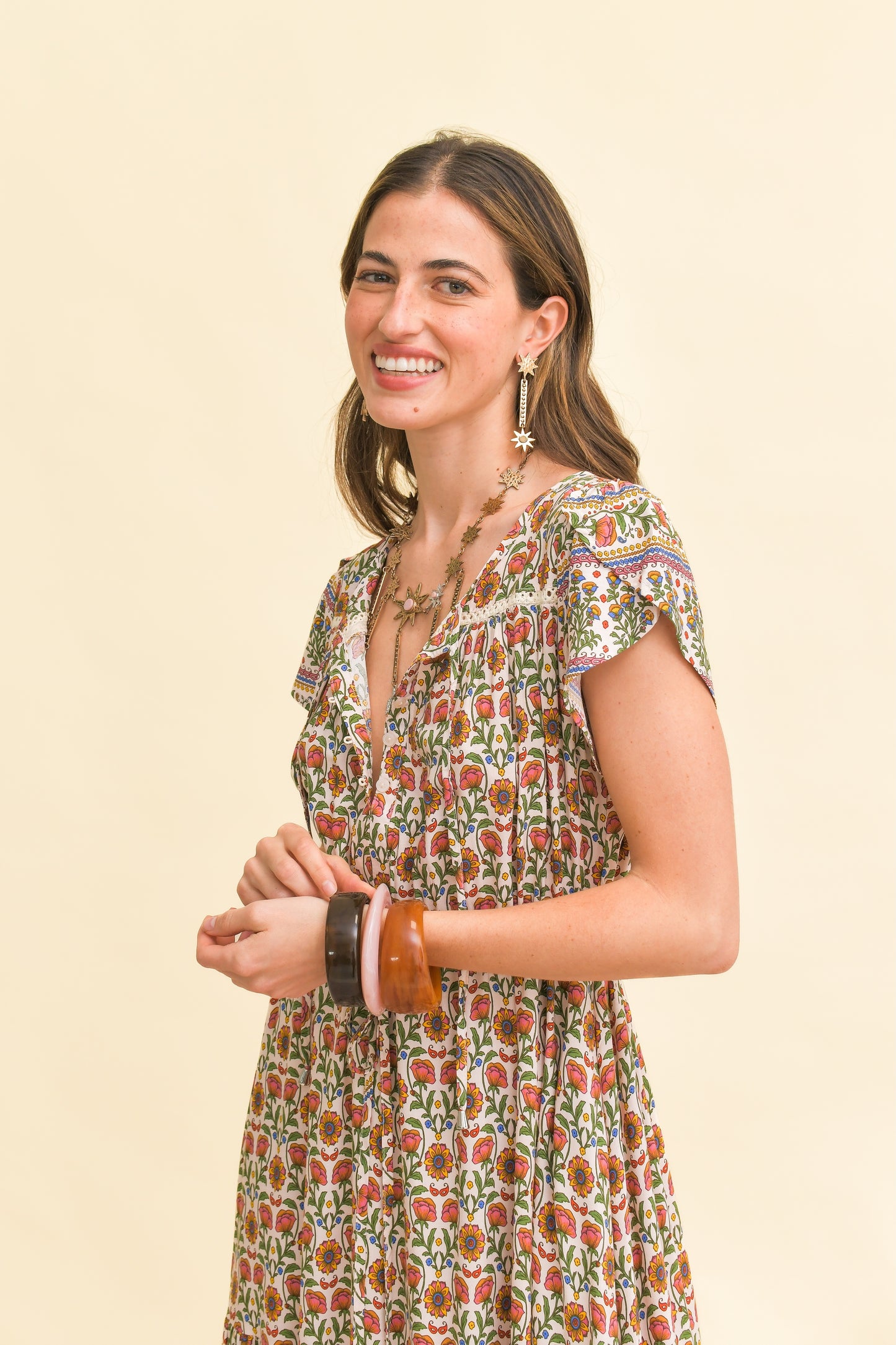 HARLOWE PRINT SLATE MIDI DRESS