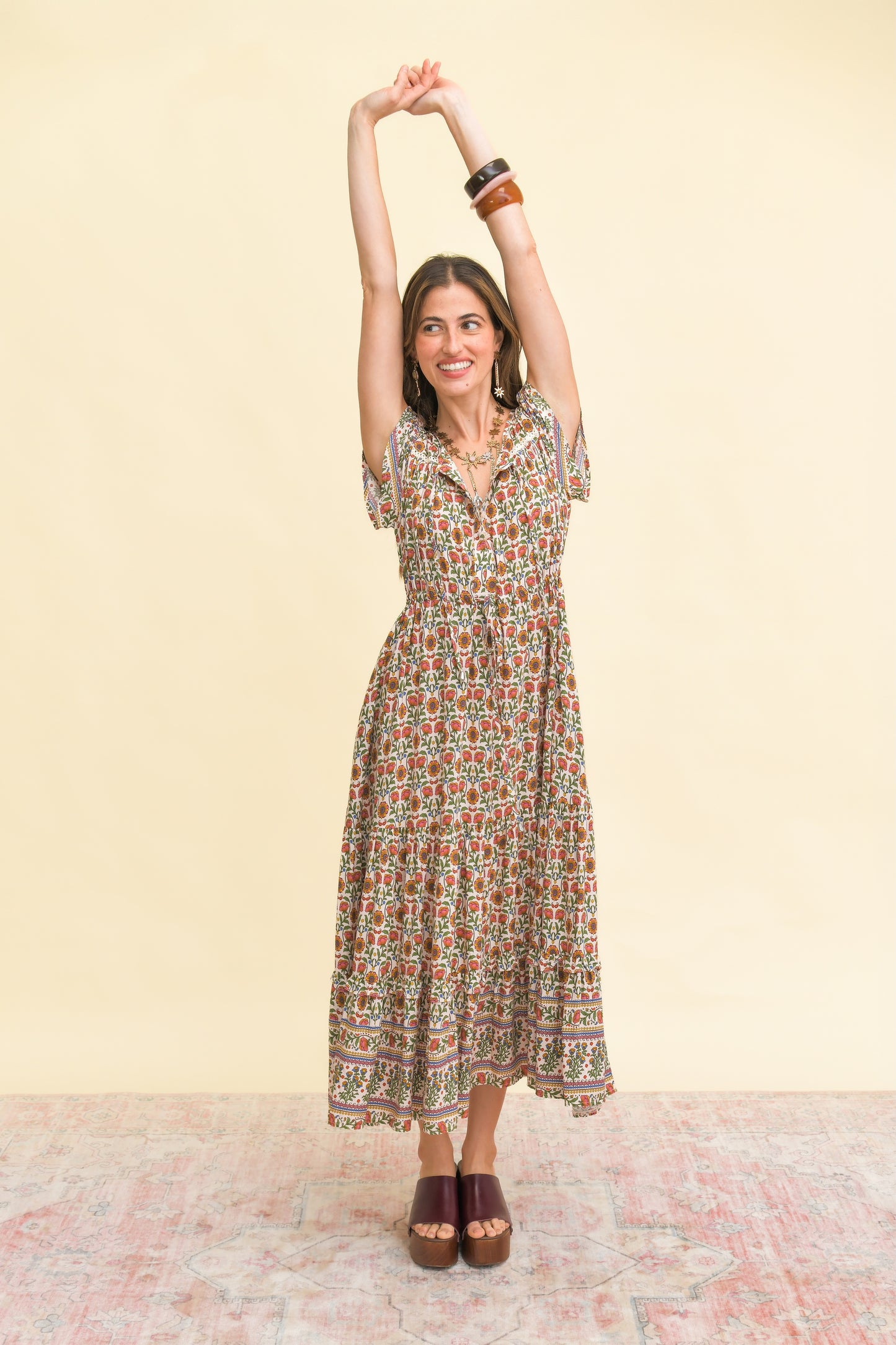 HARLOWE PRINT SLATE MIDI DRESS