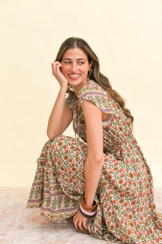 HARLOWE PRINT SLATE MIDI DRESS