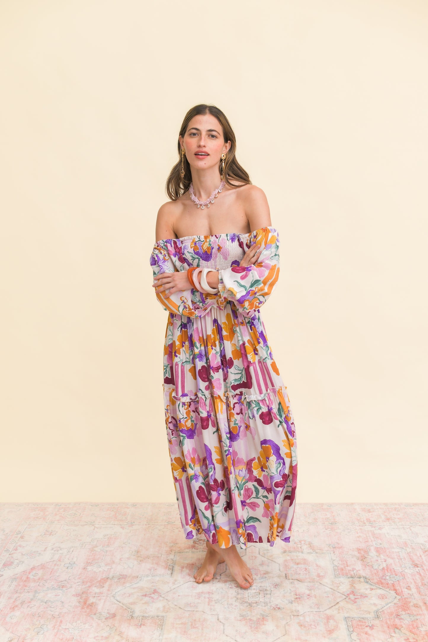 SWEET LILLY PRINT TULLI MIDI DRESS