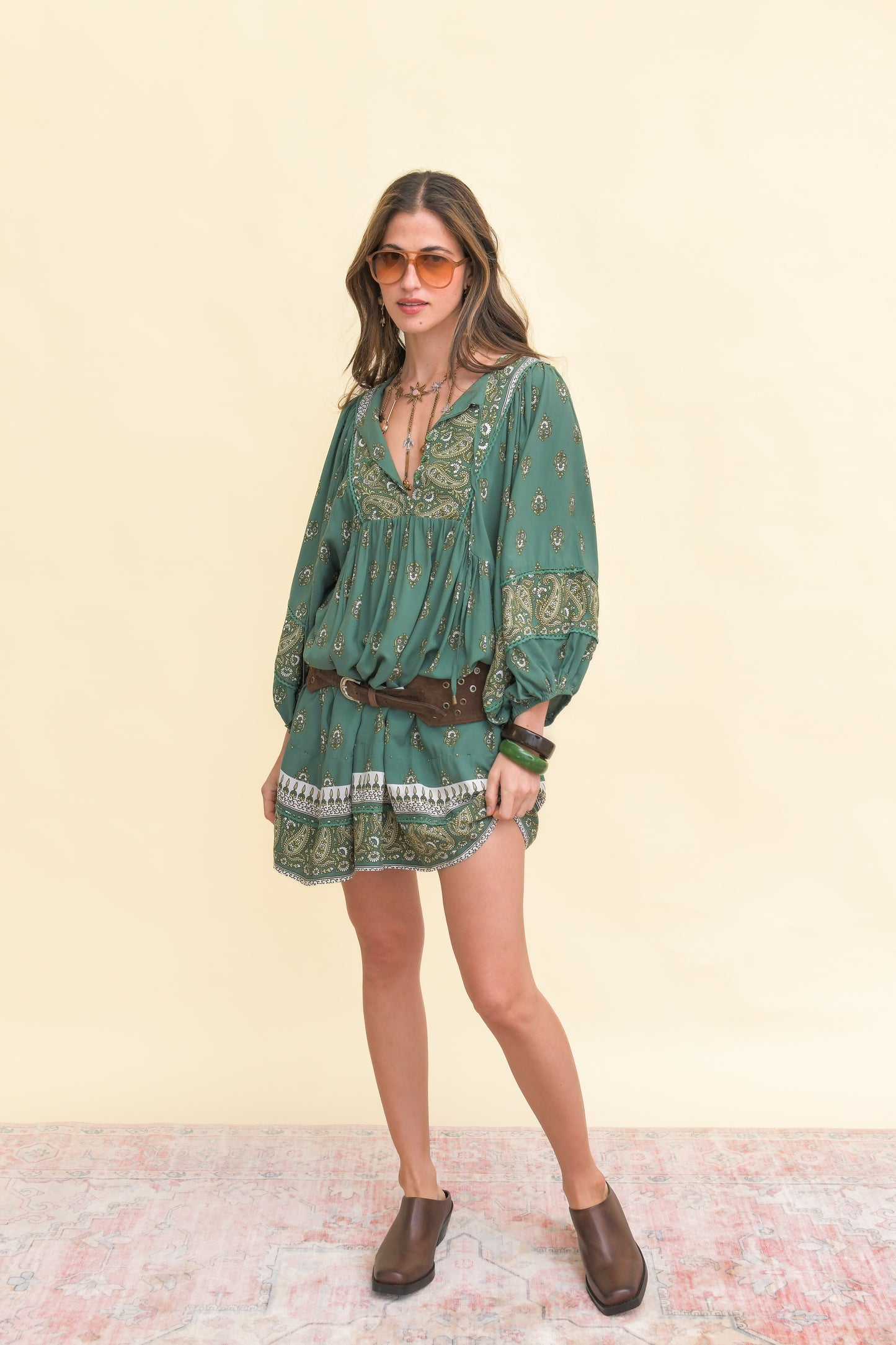 VIRIDIAN PRINT ADELA MINI DRESS