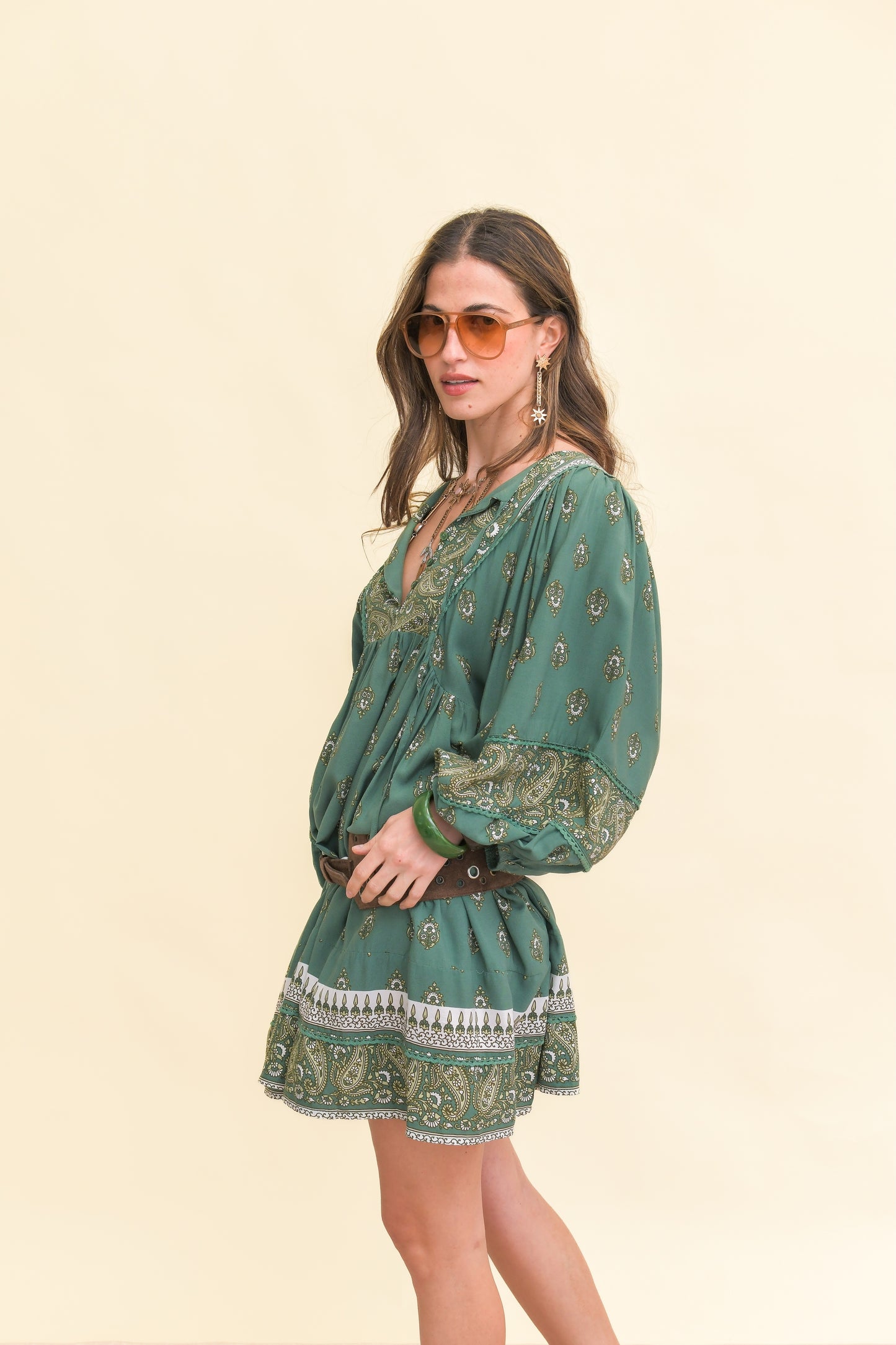 VIRIDIAN PRINT ADELA MINI DRESS