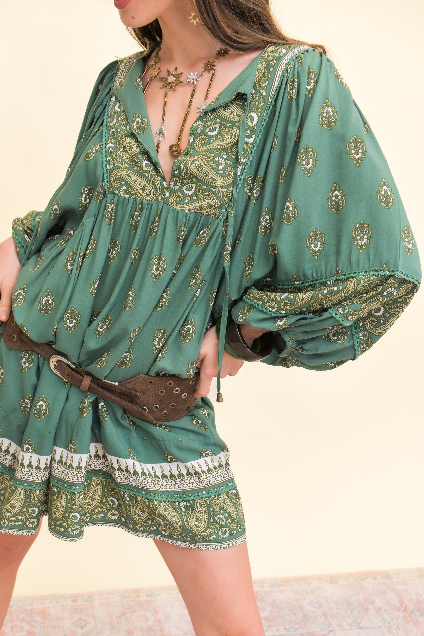VIRIDIAN PRINT ADELA MINI DRESS