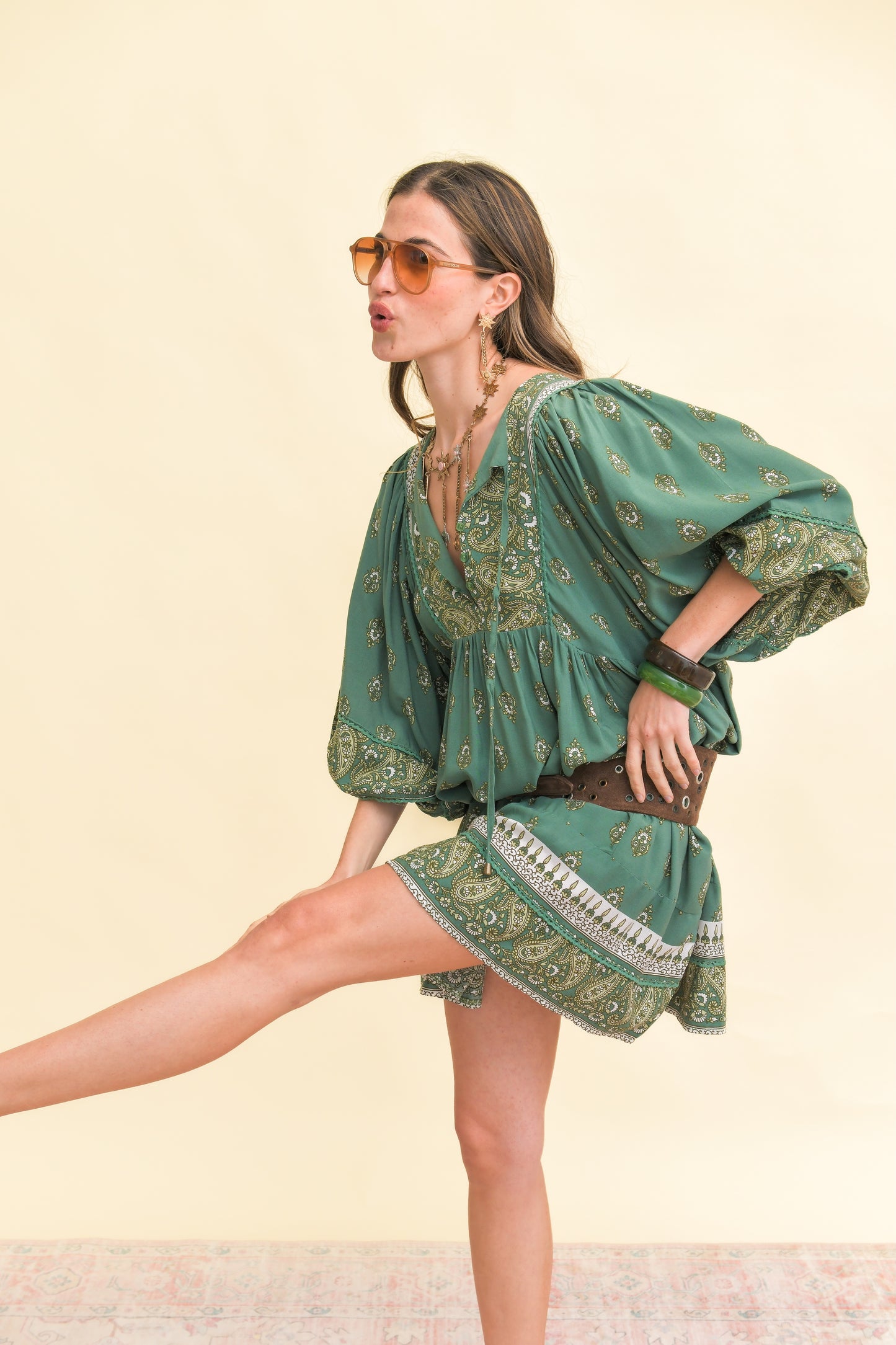 VIRIDIAN PRINT ADELA MINI DRESS