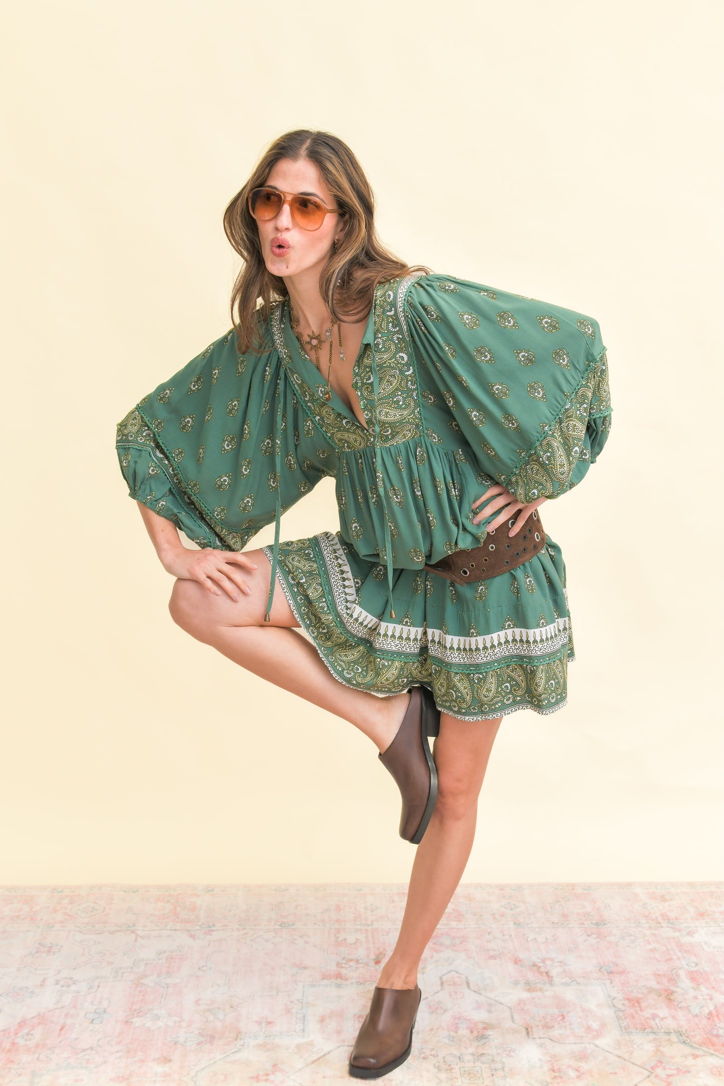 VIRIDIAN PRINT ADELA MINI DRESS