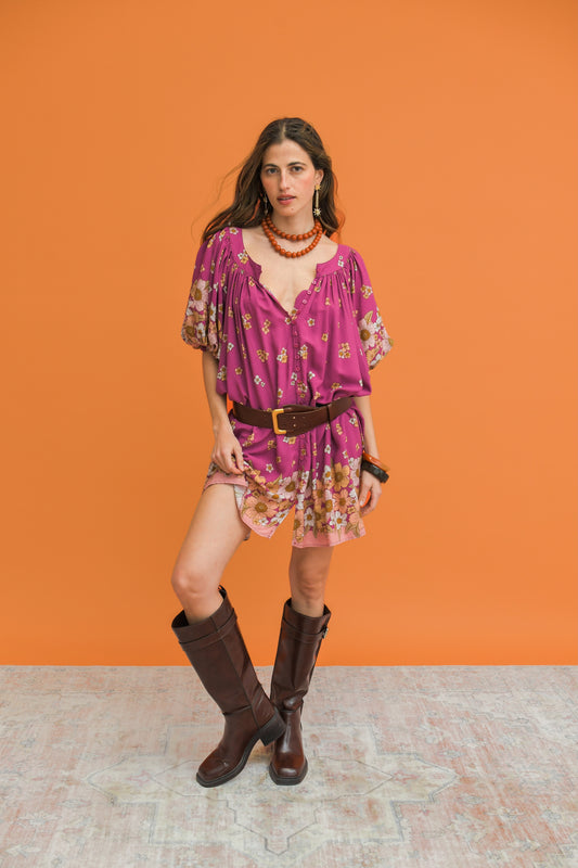 BEE ORCHID PRINT EVELYN MINI DRESS