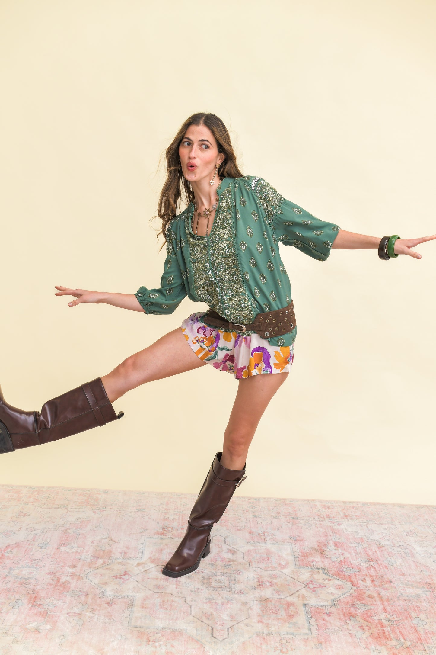 VIRIDIAN PRINT MONTIE BLOUSE