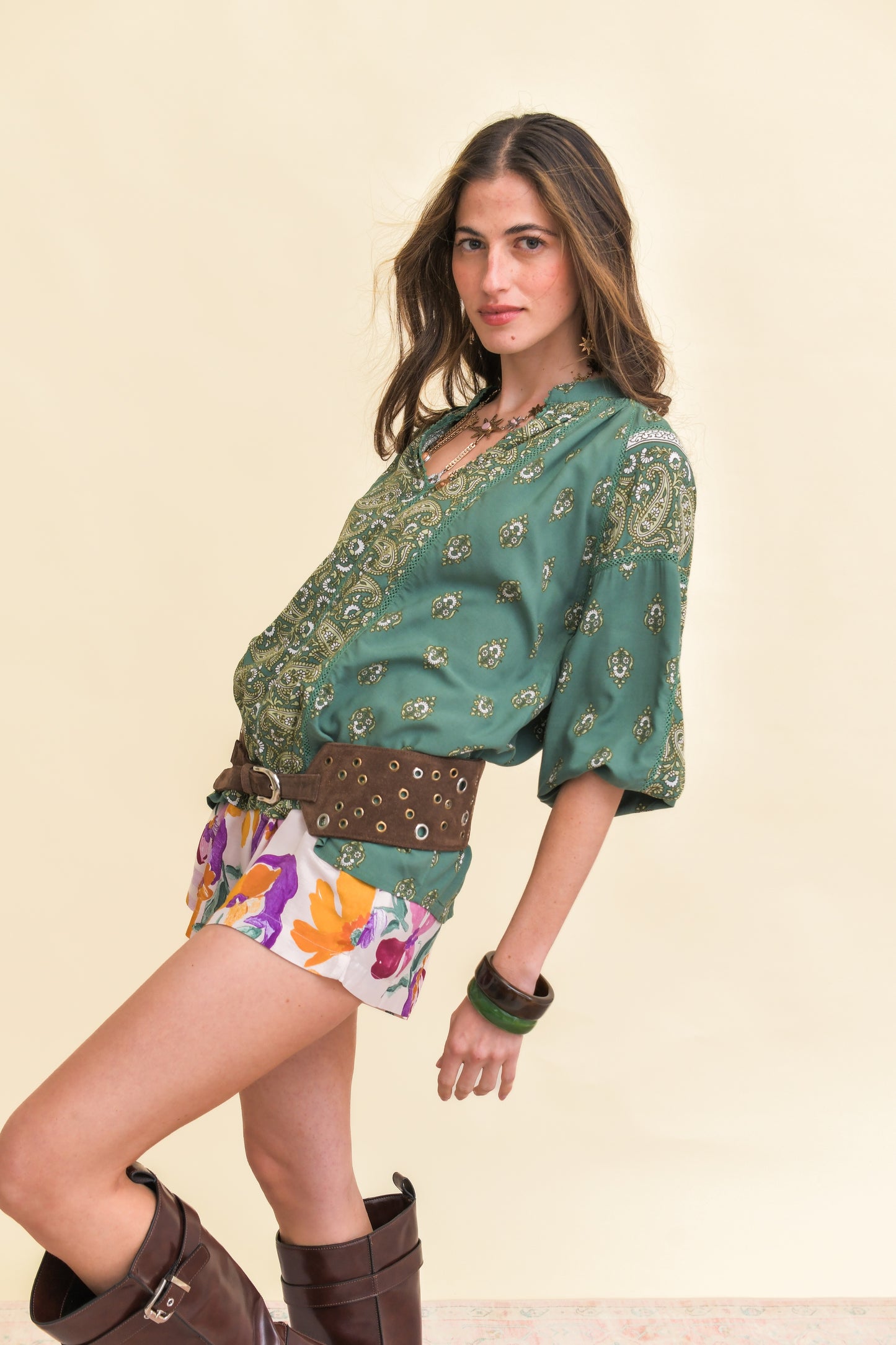 VIRIDIAN PRINT MONTIE BLOUSE