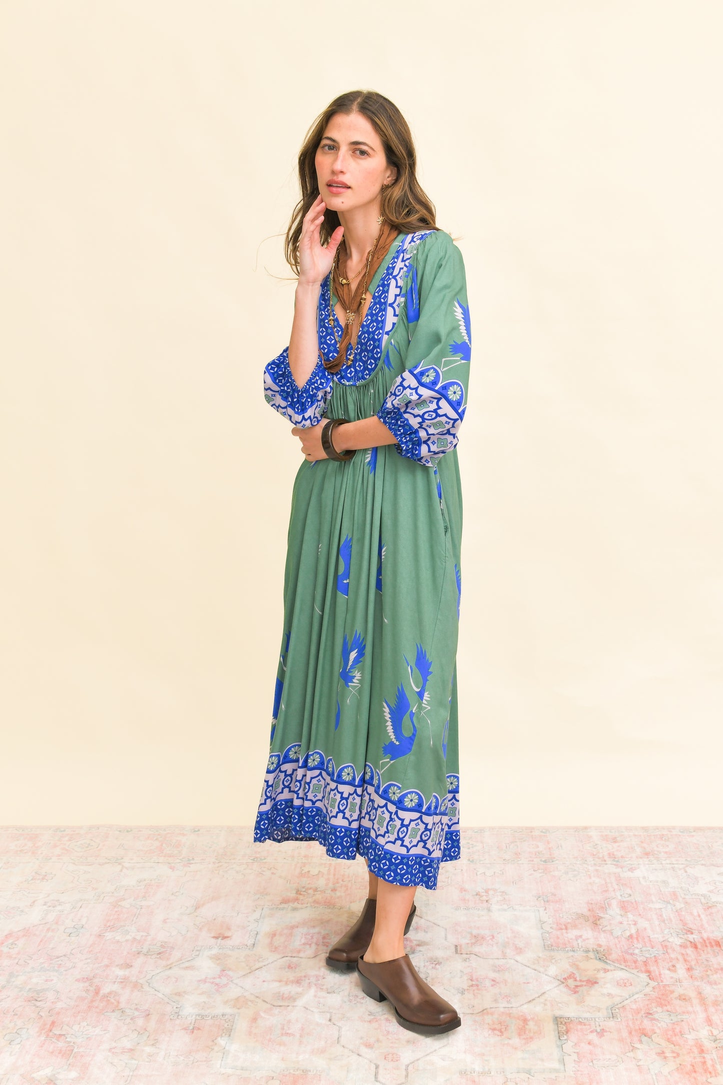 BLUE BIRD PRINT BOHEME MIDI