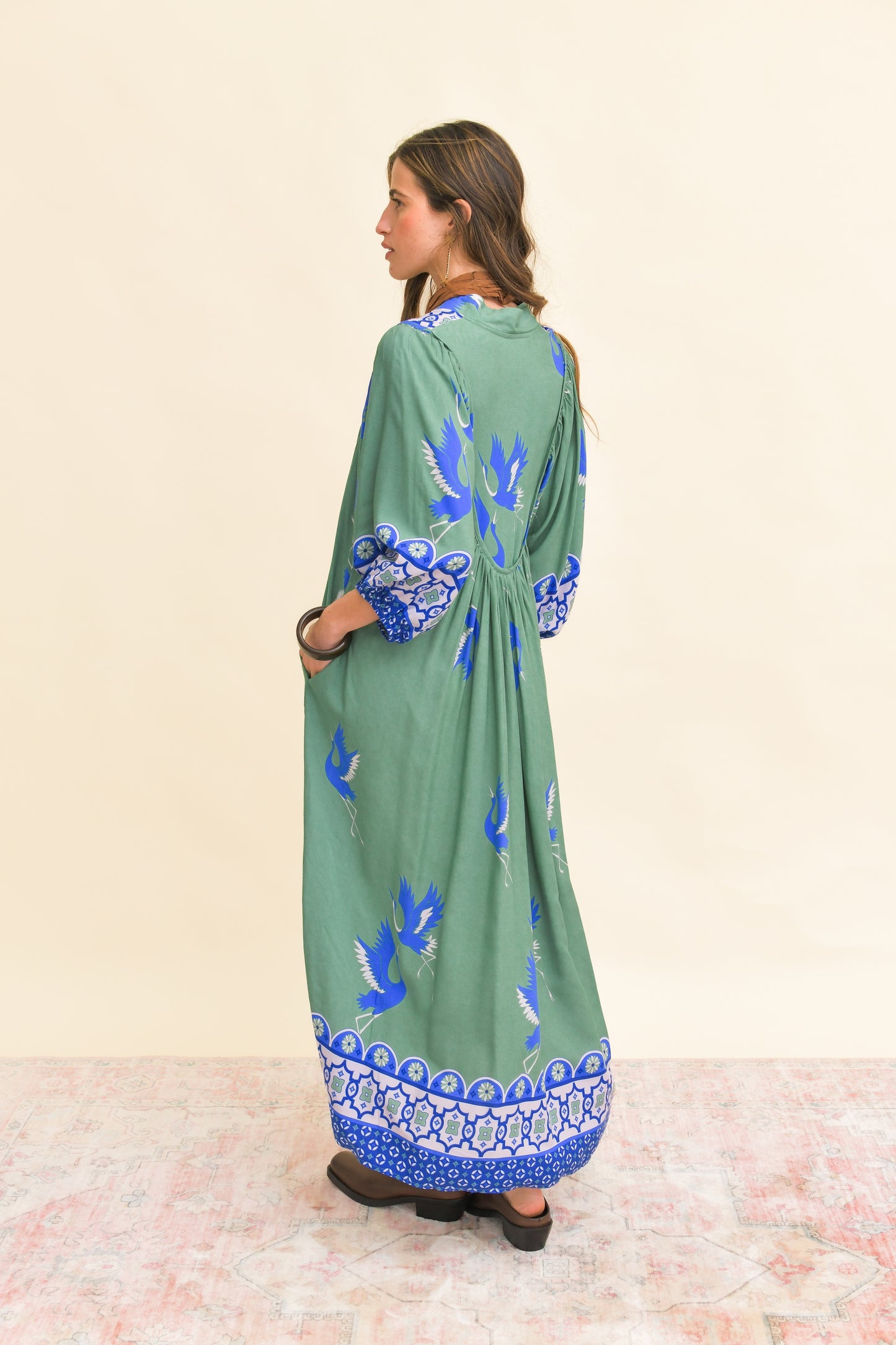 BLUE BIRD PRINT BOHEME MIDI