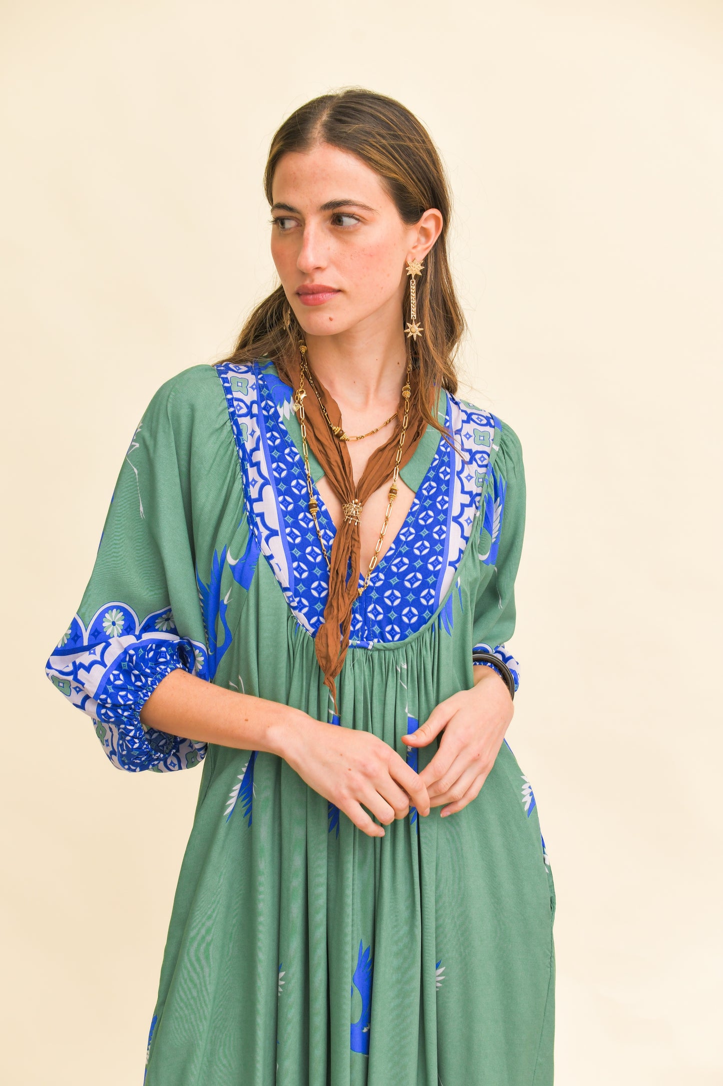 BLUE BIRD PRINT BOHEME MIDI