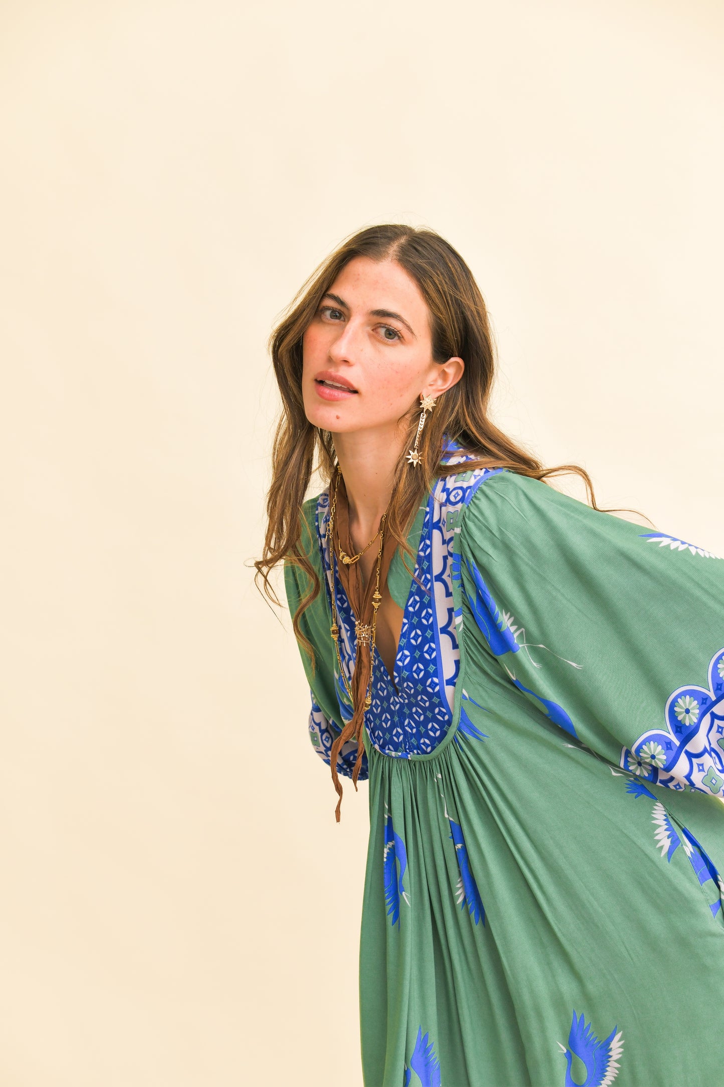 BLUE BIRD PRINT BOHEME MIDI