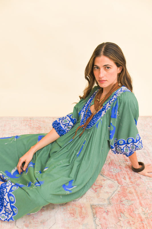 BLUE BIRD PRINT BOHEME MIDI