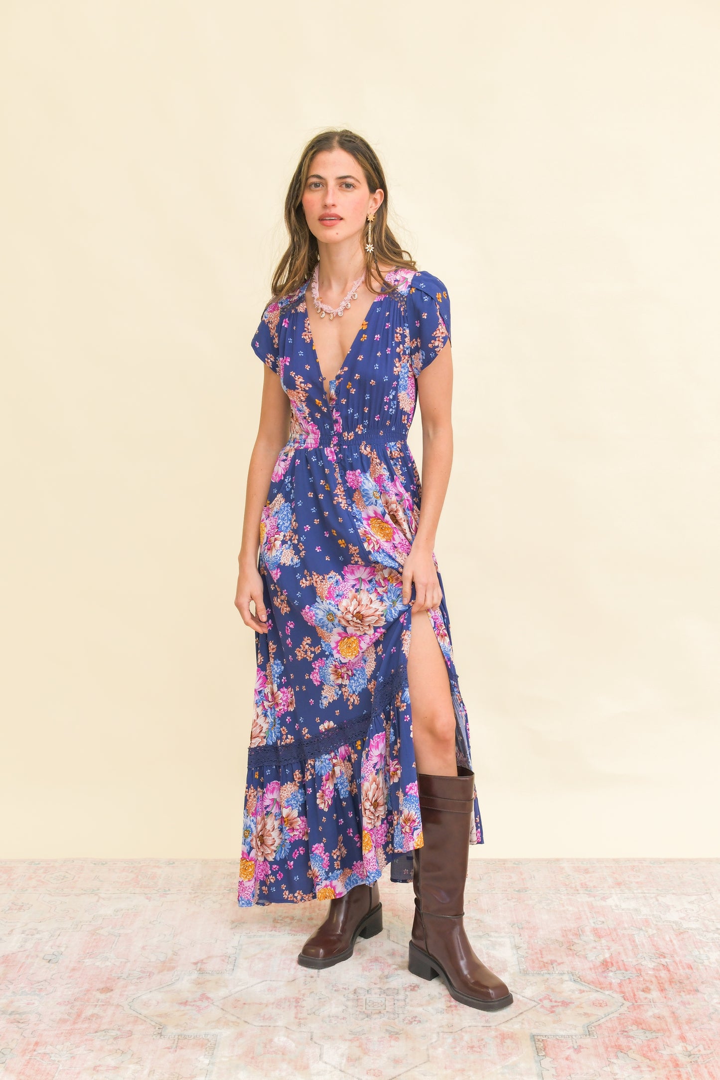 WILD WHIM PRINT CARMEN MAXI DRESS