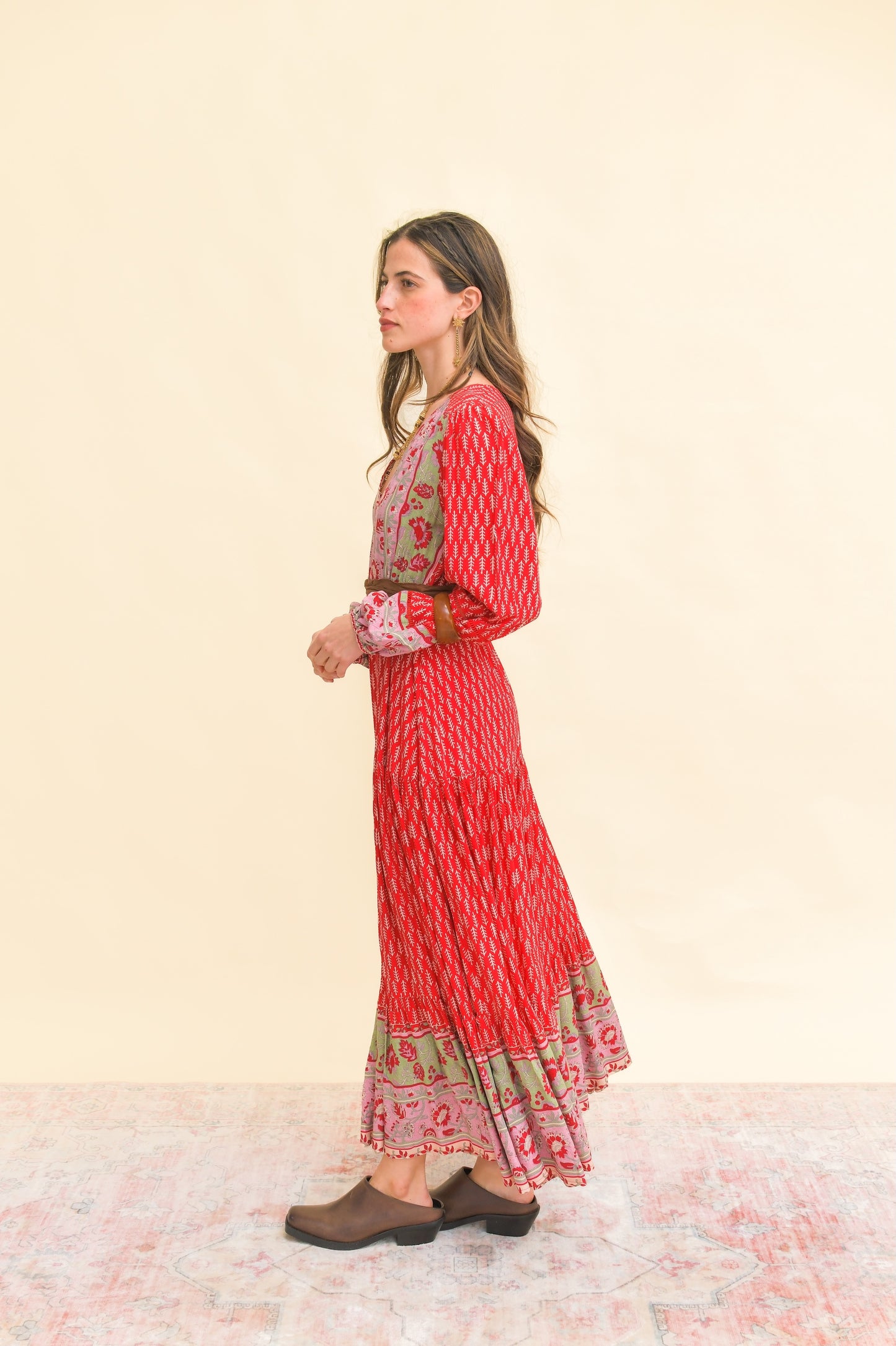 Vestido Maxi Boho Jaase Zelie Print Rojo Vista Lateral | Jarlie Wild España