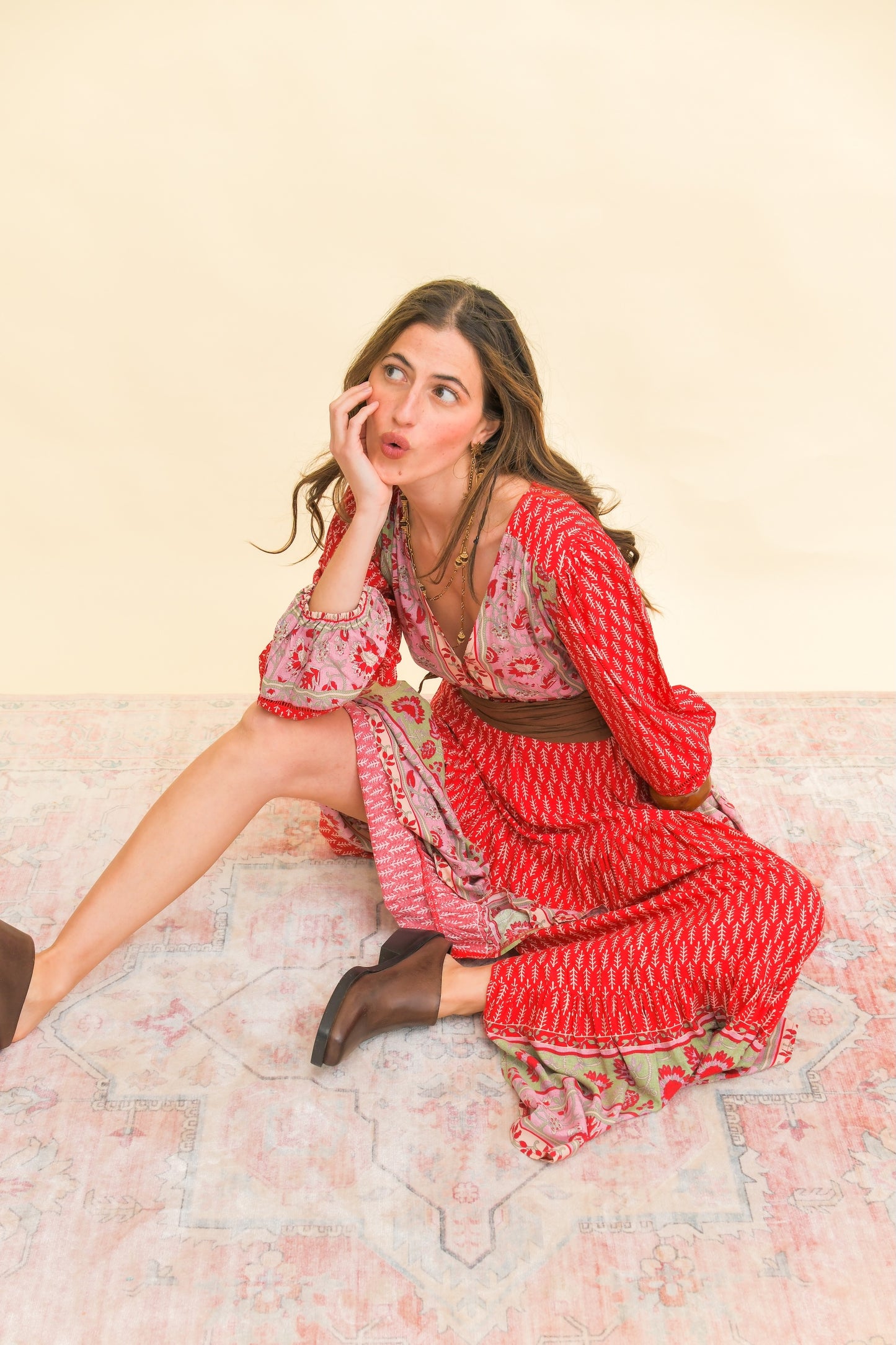 Vestido Maxi Jaase Zelie Print Rojo Sentada | Boho Chic Mujer | Jarlie Wild España