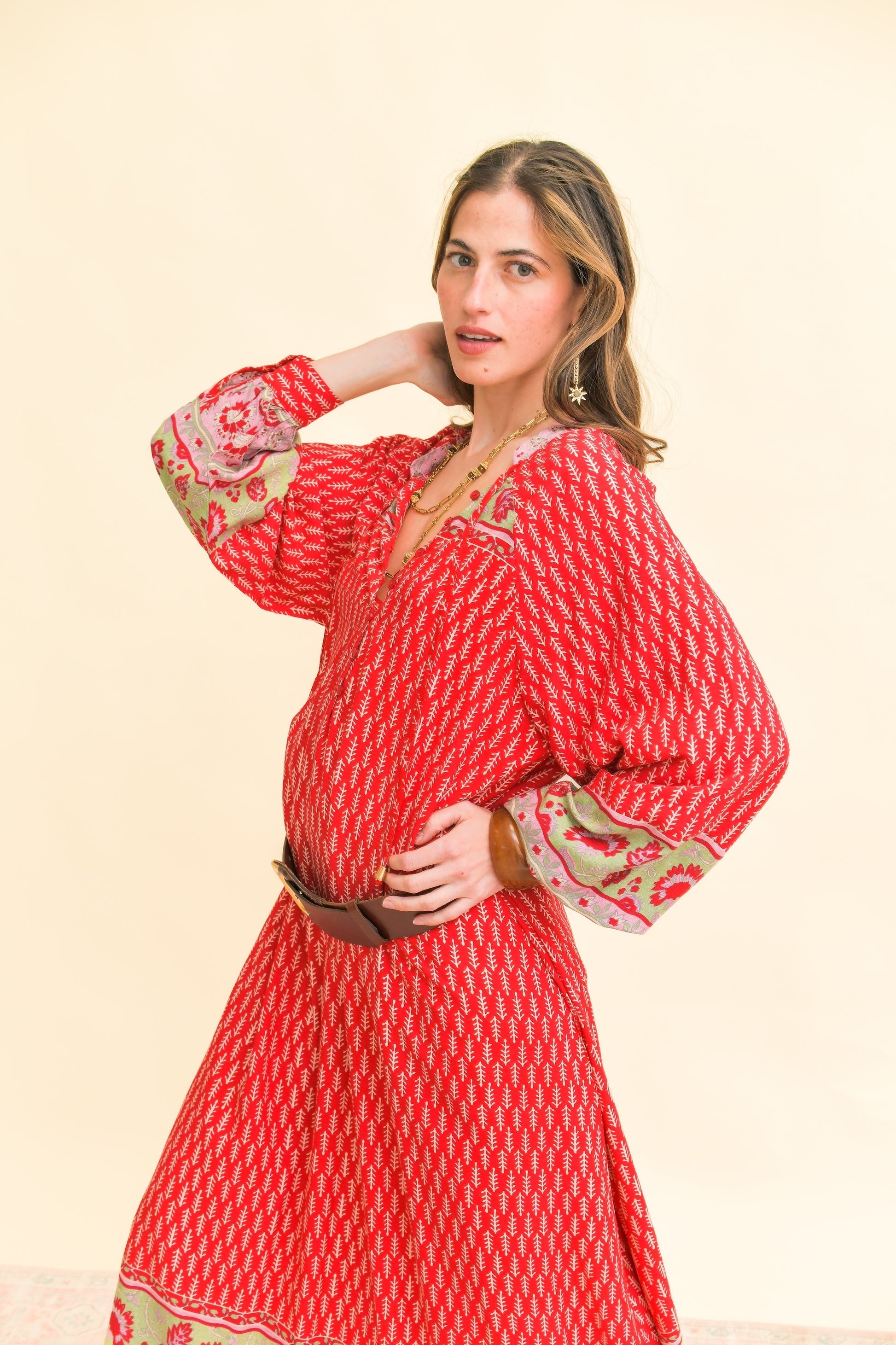 Vestido Boho Jaase Zelie Winter Bree Maxi Rojo Manga Larga | Jarlie Wild España