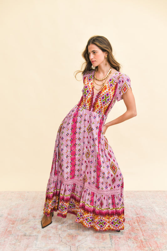 LOST TRIBE PRINT CARMEN MAXI DRESS